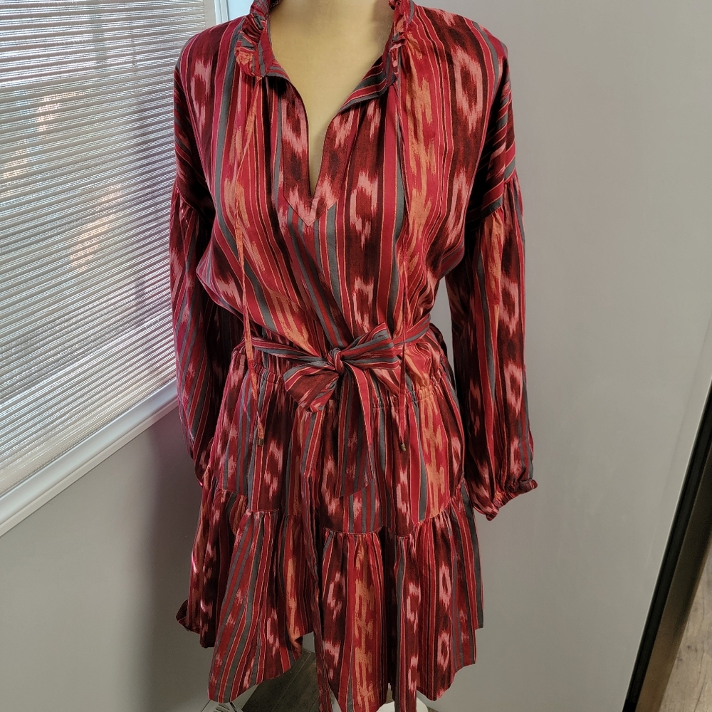 LAUREN Ralph Lauren Geo-Stripe Belted Cotton Voile Dress Red Women’s Size 16 NWT - Picture 4 of 16